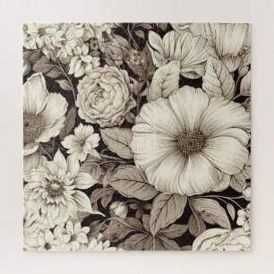 Vintage Floral Sepia Pattern (12) Jigsaw Puzzle