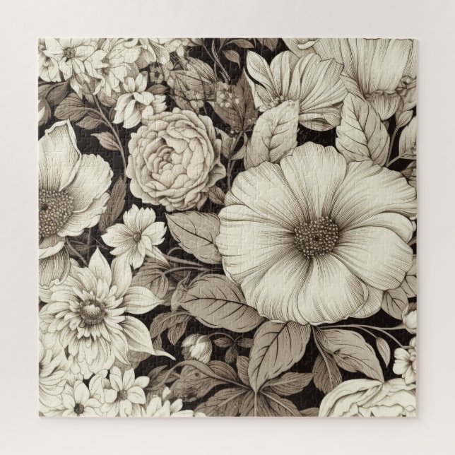 Vintage Floral Sepia Pattern (12) Jigsaw Puzzle (Vertical)