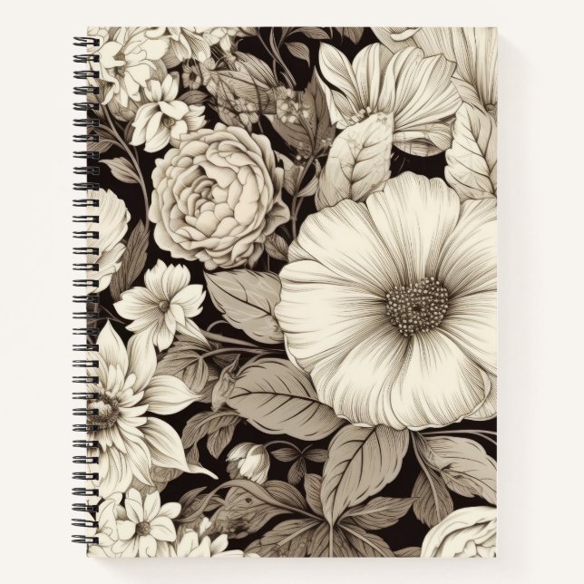Vintage Floral Sepia Pattern (12) Notebook (Front)