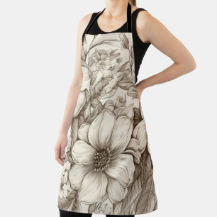 Vintage Floral Sepia Pattern (13) Apron
