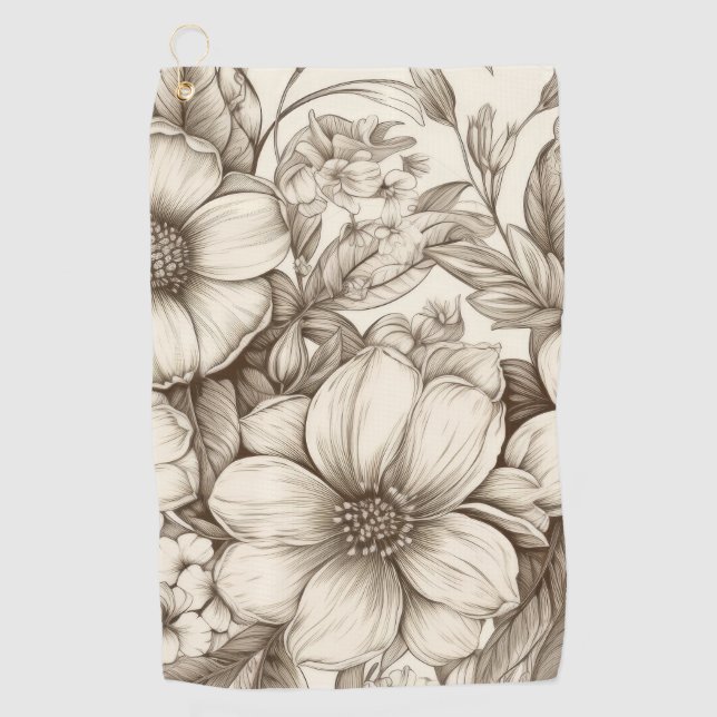 Vintage Floral Sepia Pattern (13) Golf Towel (Front)