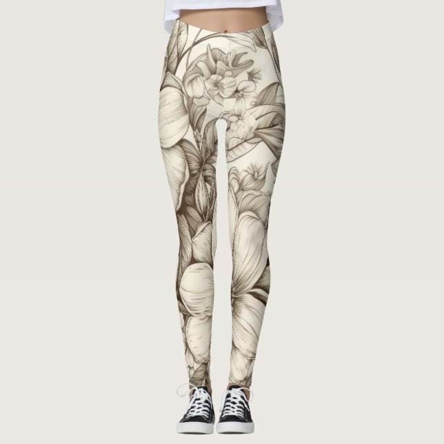 Vintage Floral Sepia Pattern (13) Leggings (Front)