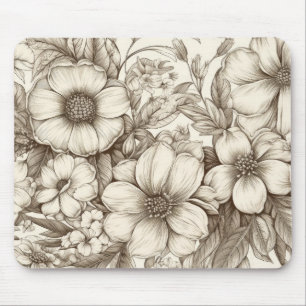 Vintage Floral Sepia Pattern (13) Mouse Mat