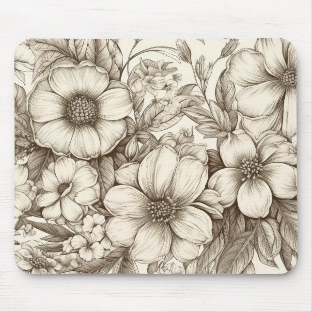 Vintage Floral Sepia Pattern (13) Mouse Mat (Front)