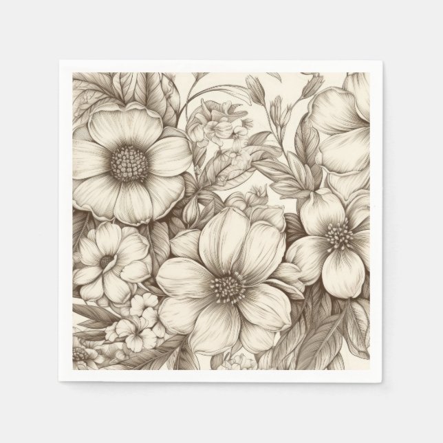 Vintage Floral Sepia Pattern (13) Napkin (Front)