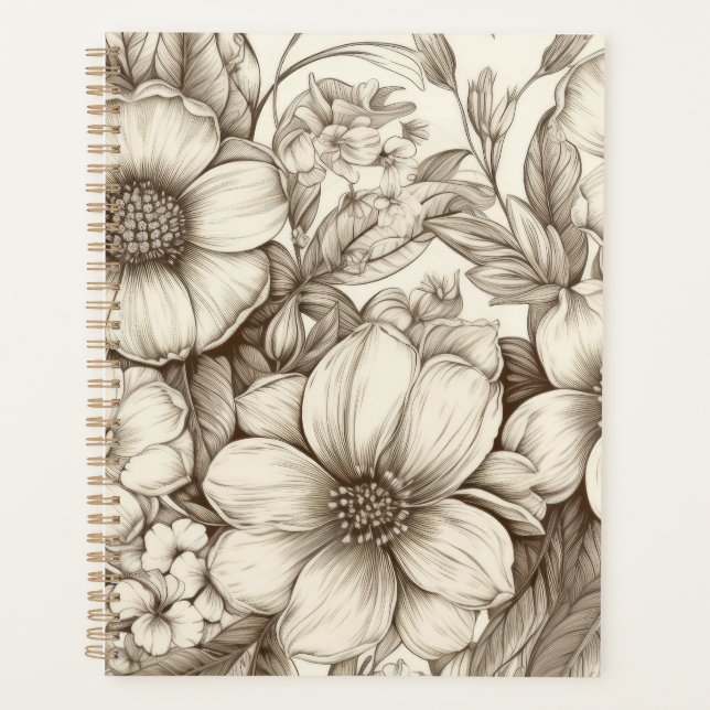 Vintage Floral Sepia Pattern (13) Planner (Front)