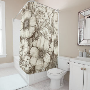 Vintage Floral Sepia Pattern (13) Shower Curtain