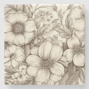 Vintage Floral Sepia Pattern (13) Stone Coaster