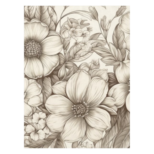 Vintage Floral Sepia Pattern (13) Tablecloth (Front)