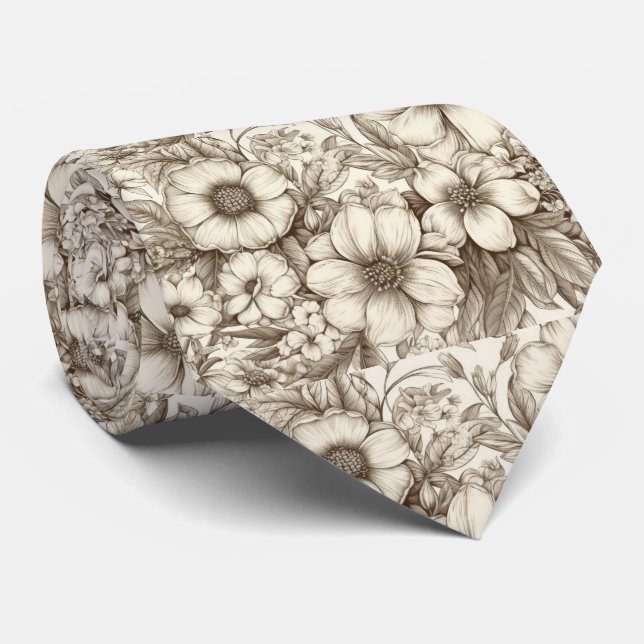Vintage Floral Sepia Pattern (13) Tie (Rolled)