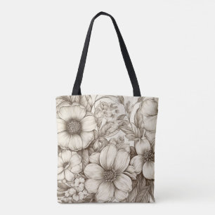 Vintage Floral Sepia Pattern (13) Tote Bag