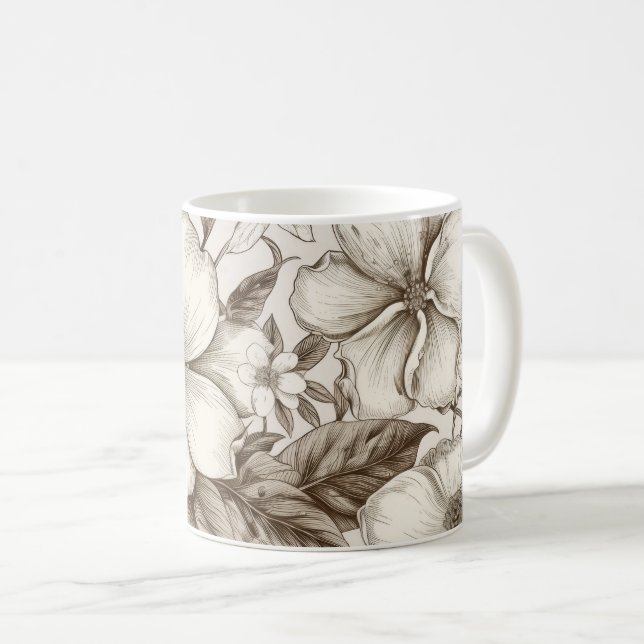 Vintage Floral Sepia Pattern (14) Coffee Mug (Front Right)