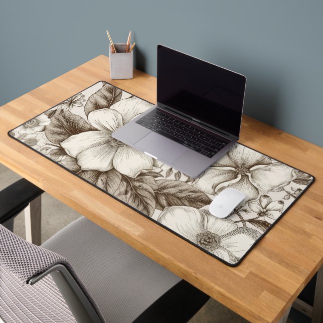 Vintage Floral Sepia Pattern (14) Desk Mat (Office 2)