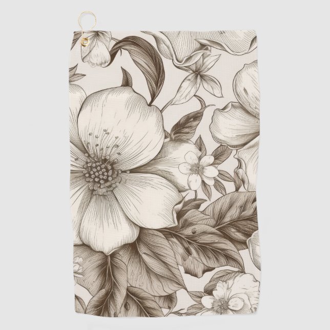 Vintage Floral Sepia Pattern (14) Golf Towel (Front)