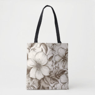 Vintage Floral Sepia Pattern (14) Tote Bag