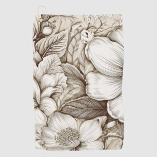 Vintage Floral Sepia Pattern (15) Golf Towel