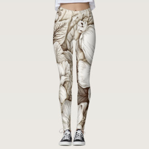Vintage Floral Sepia Pattern (15) Leggings