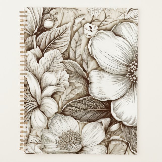 Vintage Floral Sepia Pattern (15) Planner (Front)