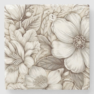 Vintage Floral Sepia Pattern (15) Stone Coaster