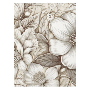 Vintage Floral Sepia Pattern (15) Tablecloth