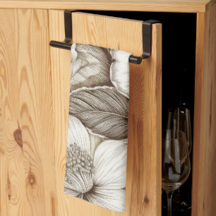 Vintage Floral Sepia Pattern (15) Tea Towel