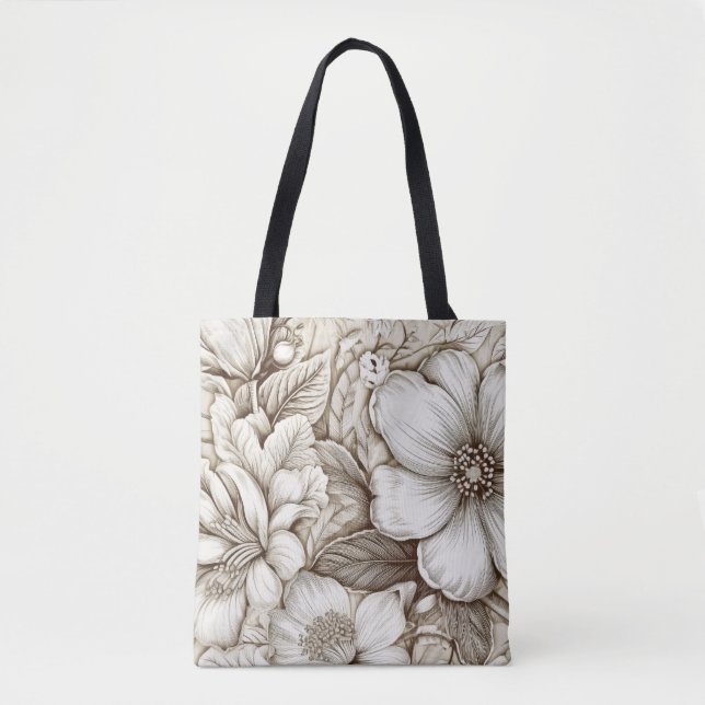Vintage Floral Sepia Pattern (15) Tote Bag (Front)