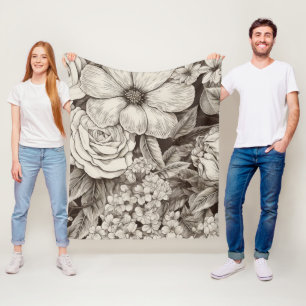 Vintage Floral Sepia Pattern (1) Fleece Blanket