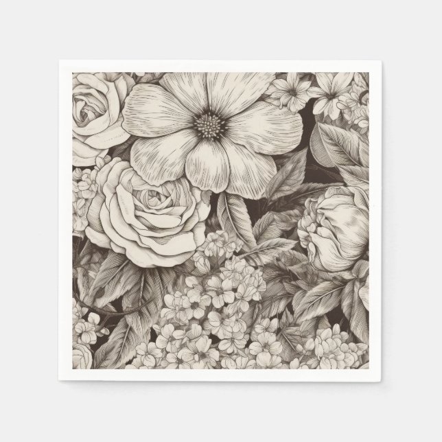 Vintage Floral Sepia Pattern (1) Napkin (Front)
