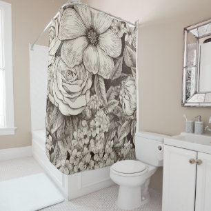 Vintage Floral Sepia Pattern (1) Shower Curtain