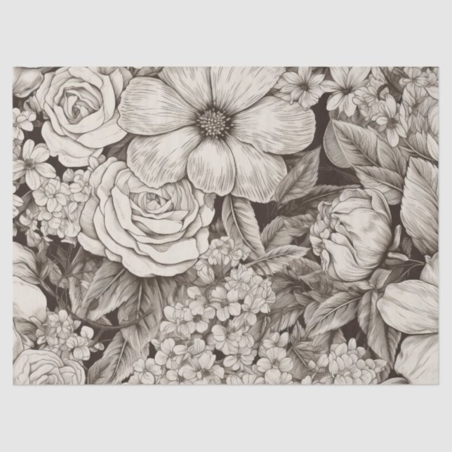 Vintage Floral Sepia Pattern (1) Tissue Paper (Front)