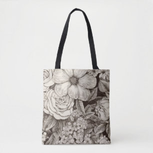 Vintage Floral Sepia Pattern (1) Tote Bag