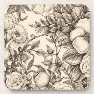 Vintage Floral Sepia Pattern (2) Coaster