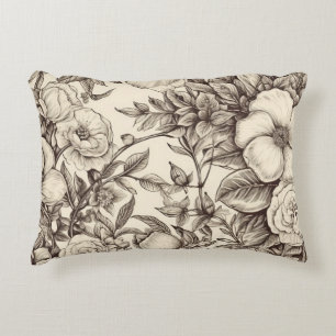 Vintage Floral Sepia Pattern (2) Decorative Cushion