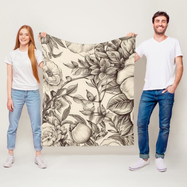 Vintage Floral Sepia Pattern (2) Fleece Blanket (In Situ)