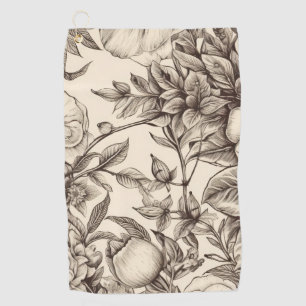 Vintage Floral Sepia Pattern (2) Golf Towel