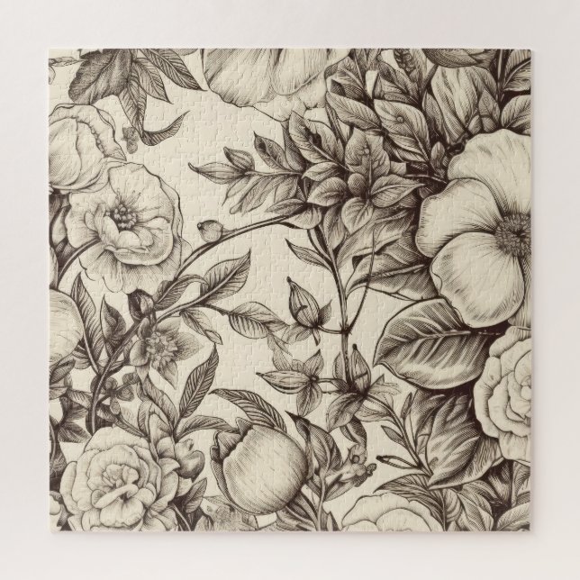 Vintage Floral Sepia Pattern (2) Jigsaw Puzzle (Vertical)