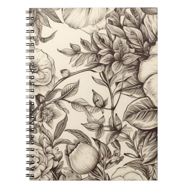 Vintage Floral Sepia Pattern (2) Notebook (Front)