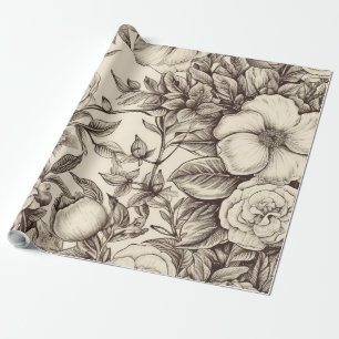 Vintage Floral Sepia Pattern (2) Wrapping Paper