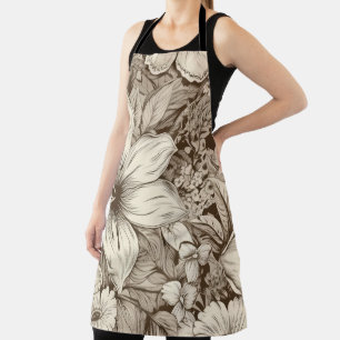 Vintage Floral Sepia Pattern (3) Apron