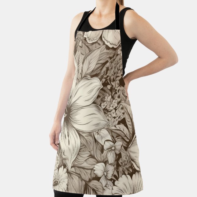 Vintage Floral Sepia Pattern (3) Apron (Insitu)