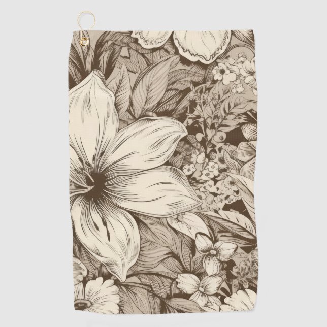 Vintage Floral Sepia Pattern (3) Golf Towel (Front)