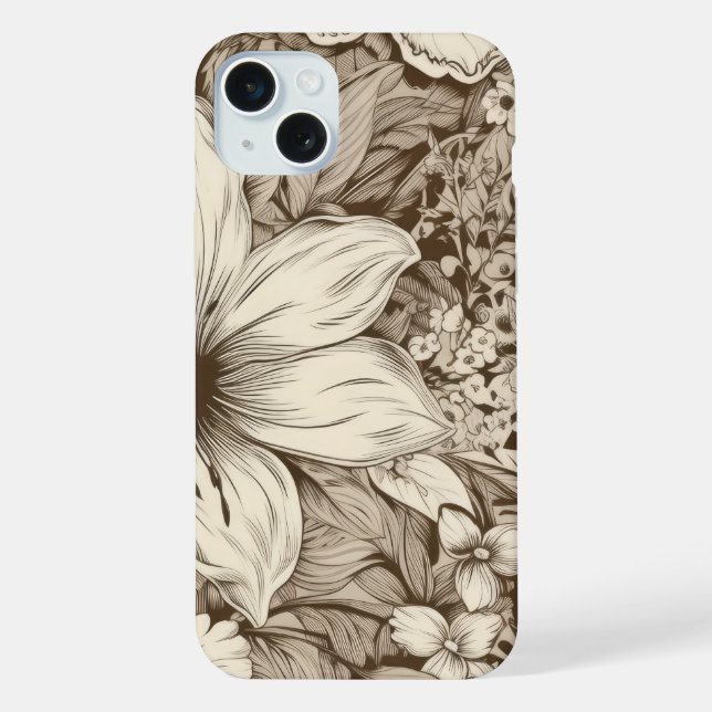 Vintage Floral Sepia Pattern (3) iPhone Case (Back)