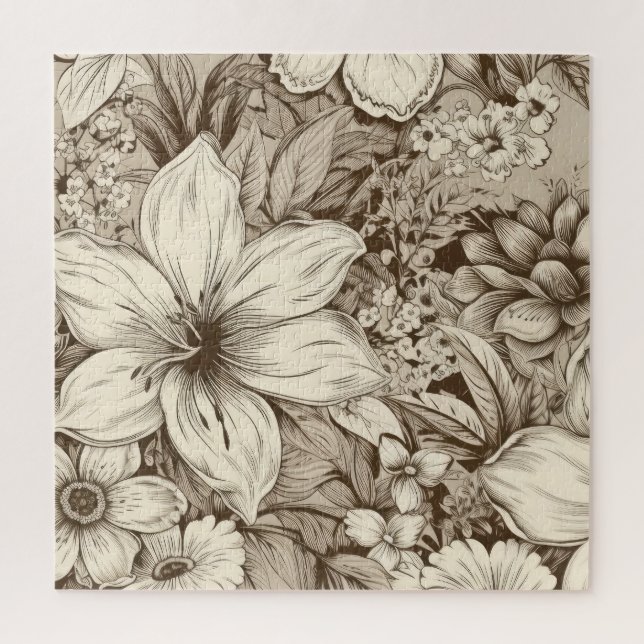 Vintage Floral Sepia Pattern (3) Jigsaw Puzzle (Vertical)