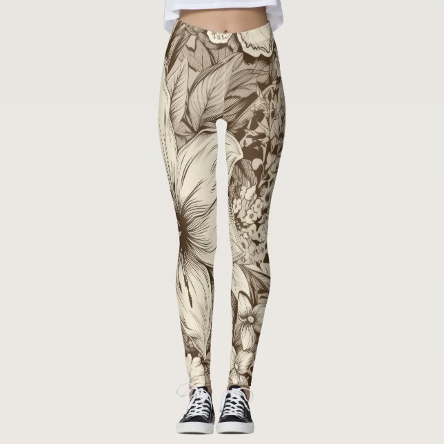 Vintage Floral Sepia Pattern (3) Leggings (Front)