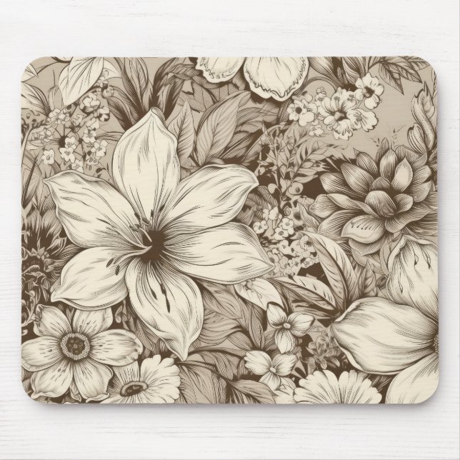 Vintage Floral Sepia Pattern (3) Mouse Mat (Front)