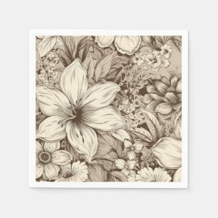 Vintage Floral Sepia Pattern (3) Napkin