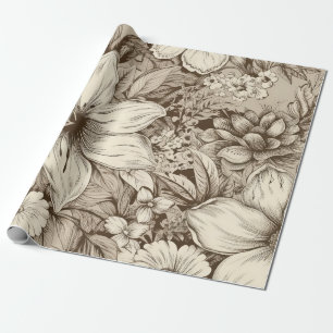 Vintage Floral Sepia Pattern (3) Wrapping Paper