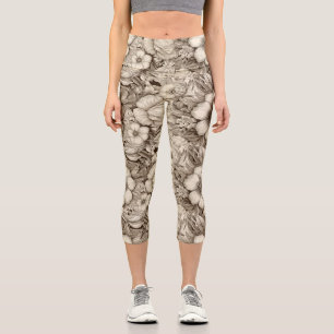 Vintage Floral Sepia Pattern (4) Capri Leggings