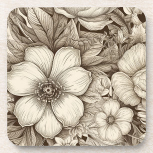 Vintage Floral Sepia Pattern (4) Coaster