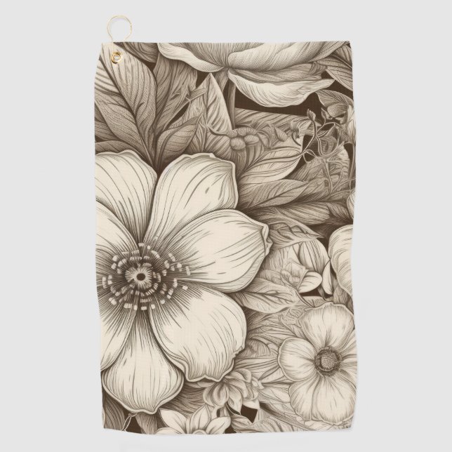 Vintage Floral Sepia Pattern (4) Golf Towel (Front)